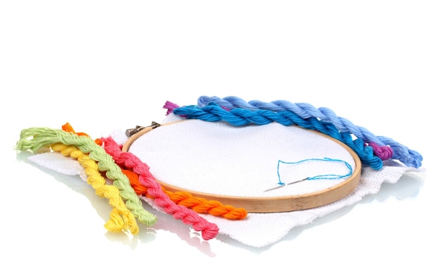 Traditional embroidery hoop with colorful threads