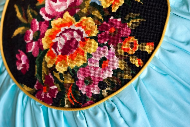 Closeup of detailed folk embroidery